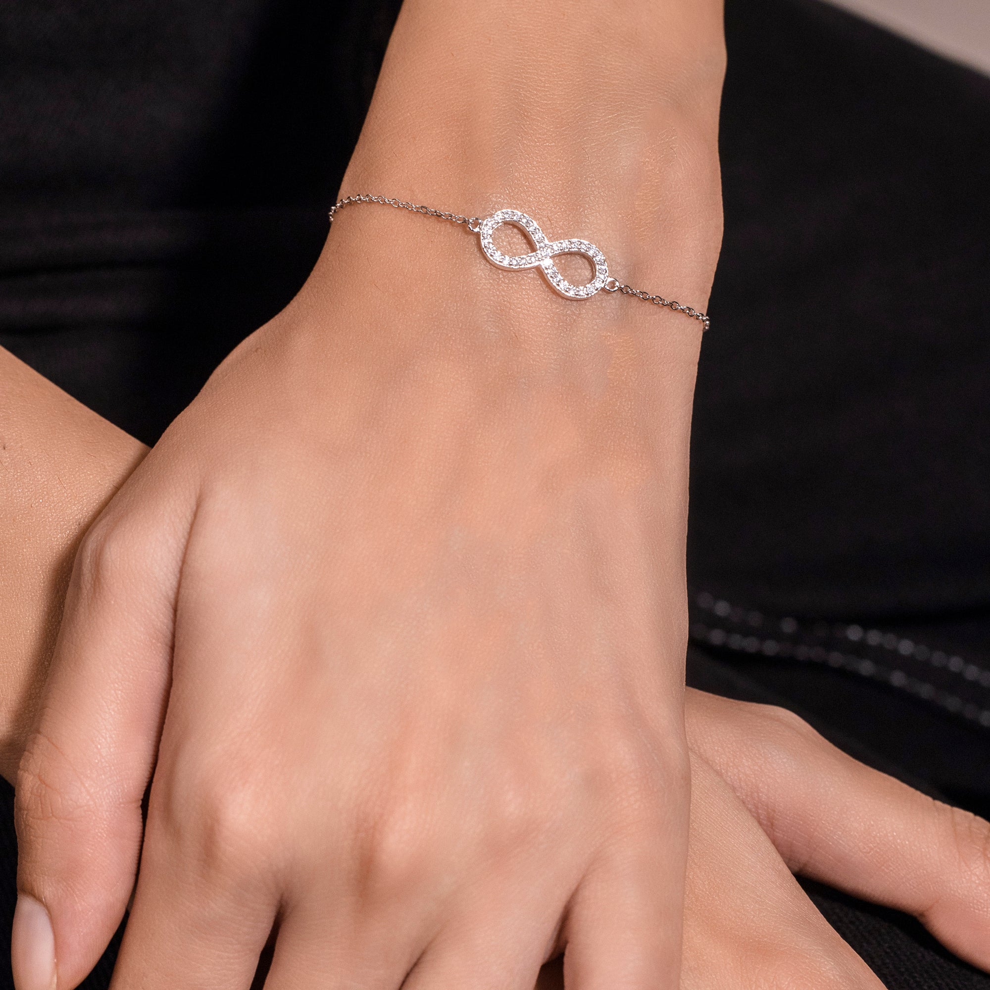 Festive Silver Infinity Bracelet with Cubic Zirconia - Elegant Jewelry Sale for Stylish Yet Affordable Gifts for women