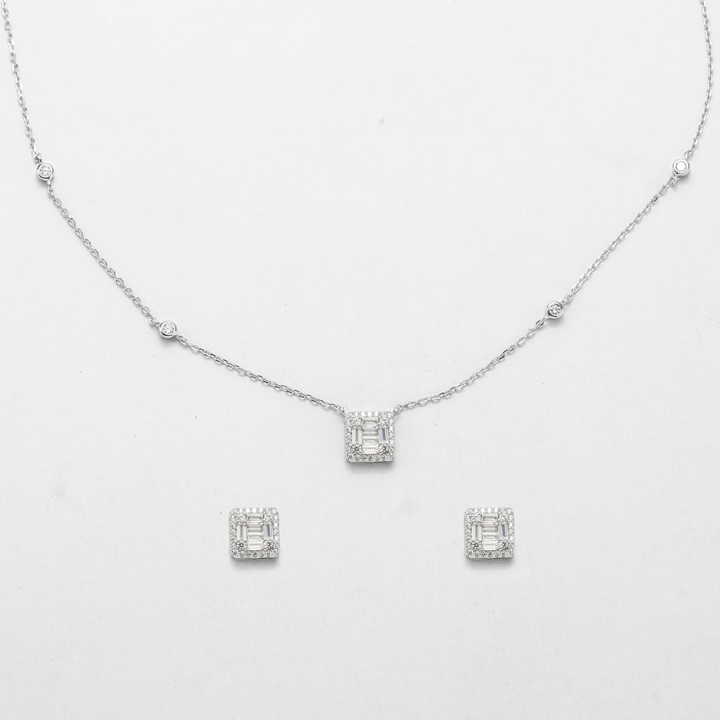 Radiant Halo Pendant Necklace Set