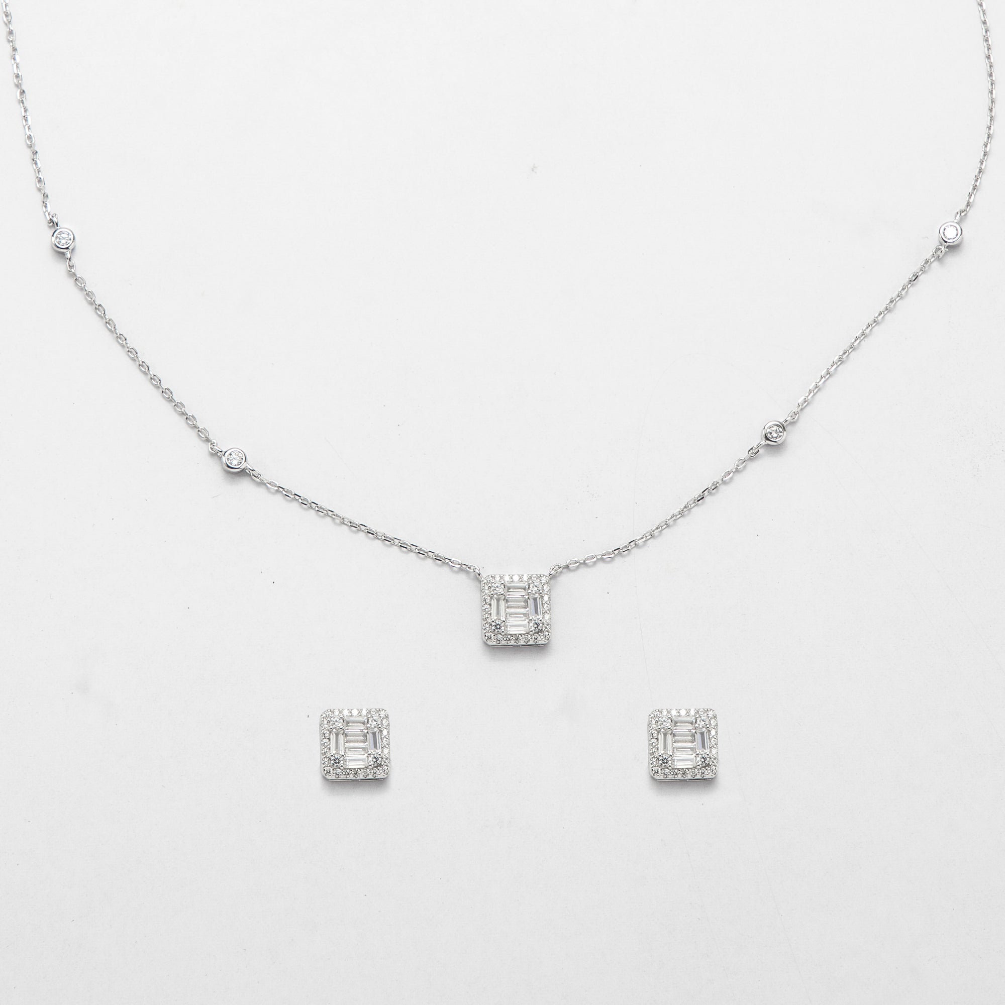 Radiant Halo Pendant Necklace Set