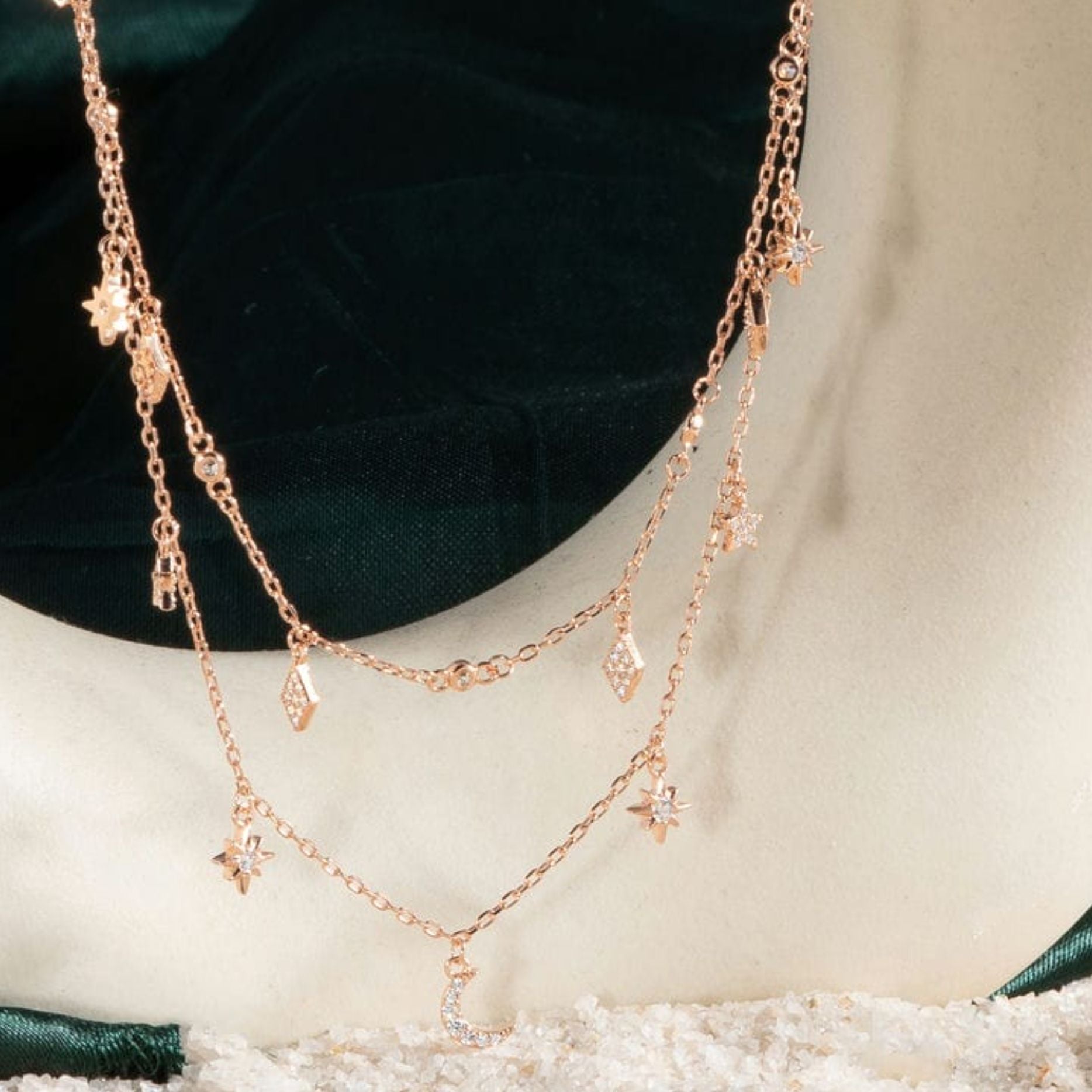 Delicate Rose gold Sparkle Pendant Necklace Set