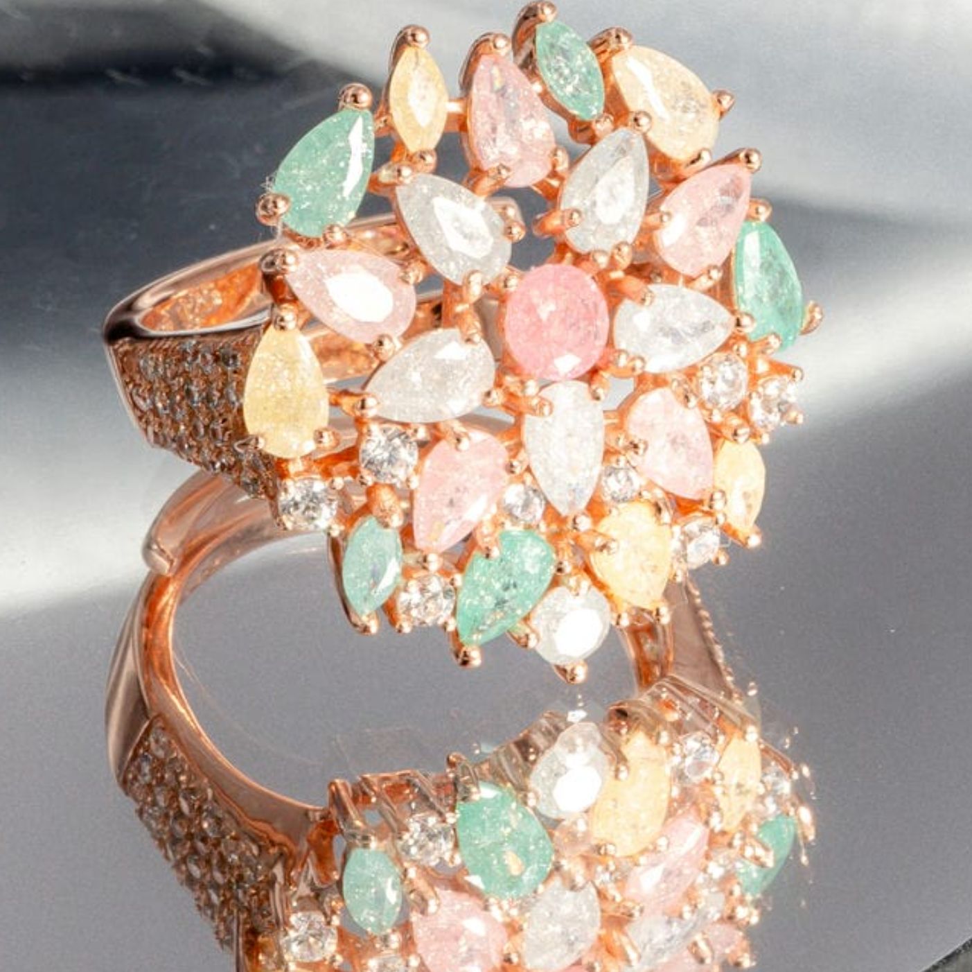 Whispering Flower Rose Gold Halo Ring