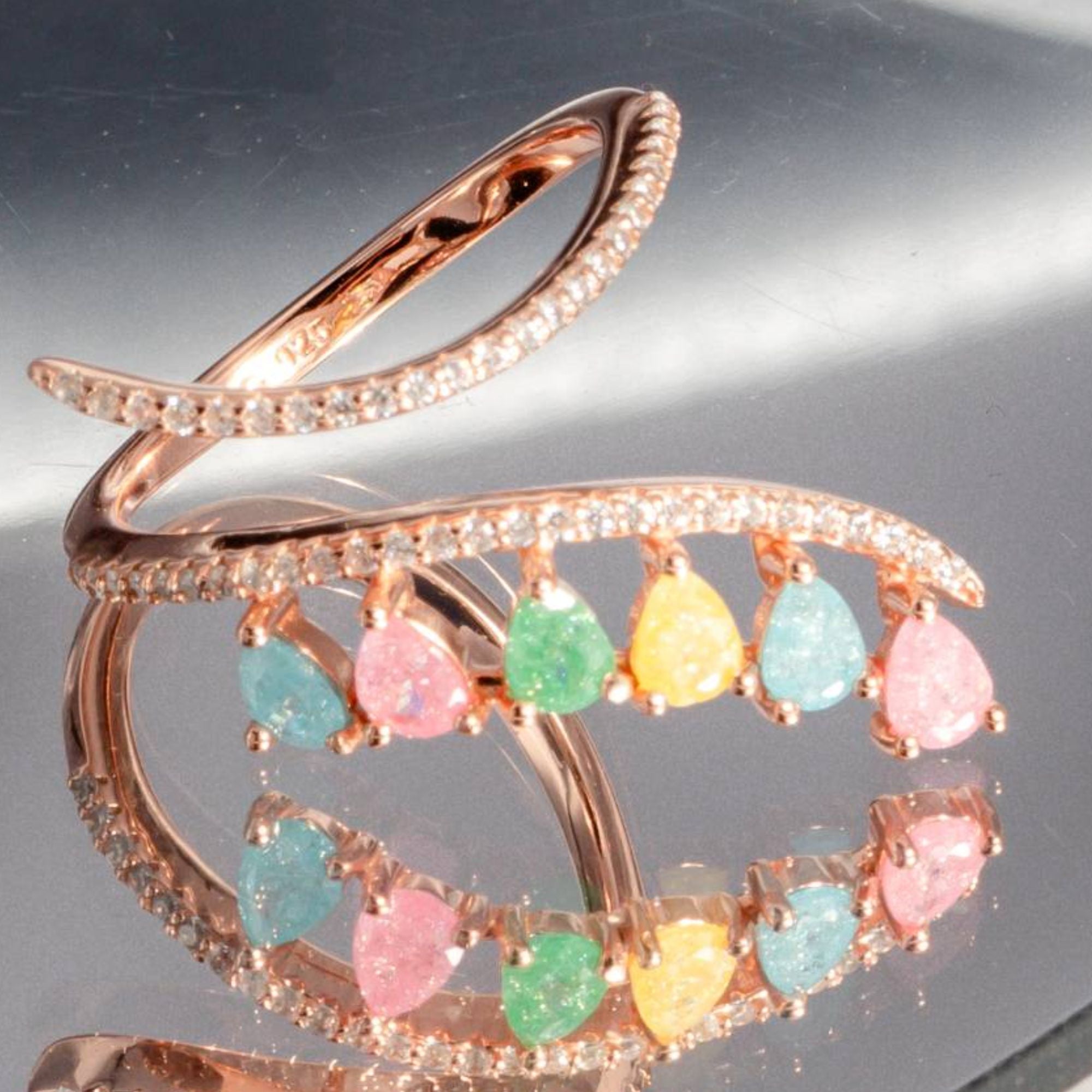 Elegant Pastel Gem Rose Gold Ring