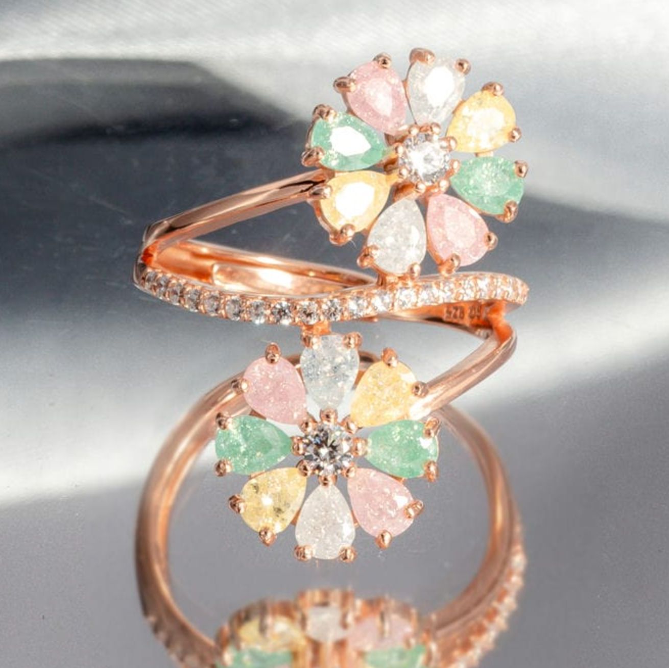 Rose Gold Pastel Flower Motif Delight Ring