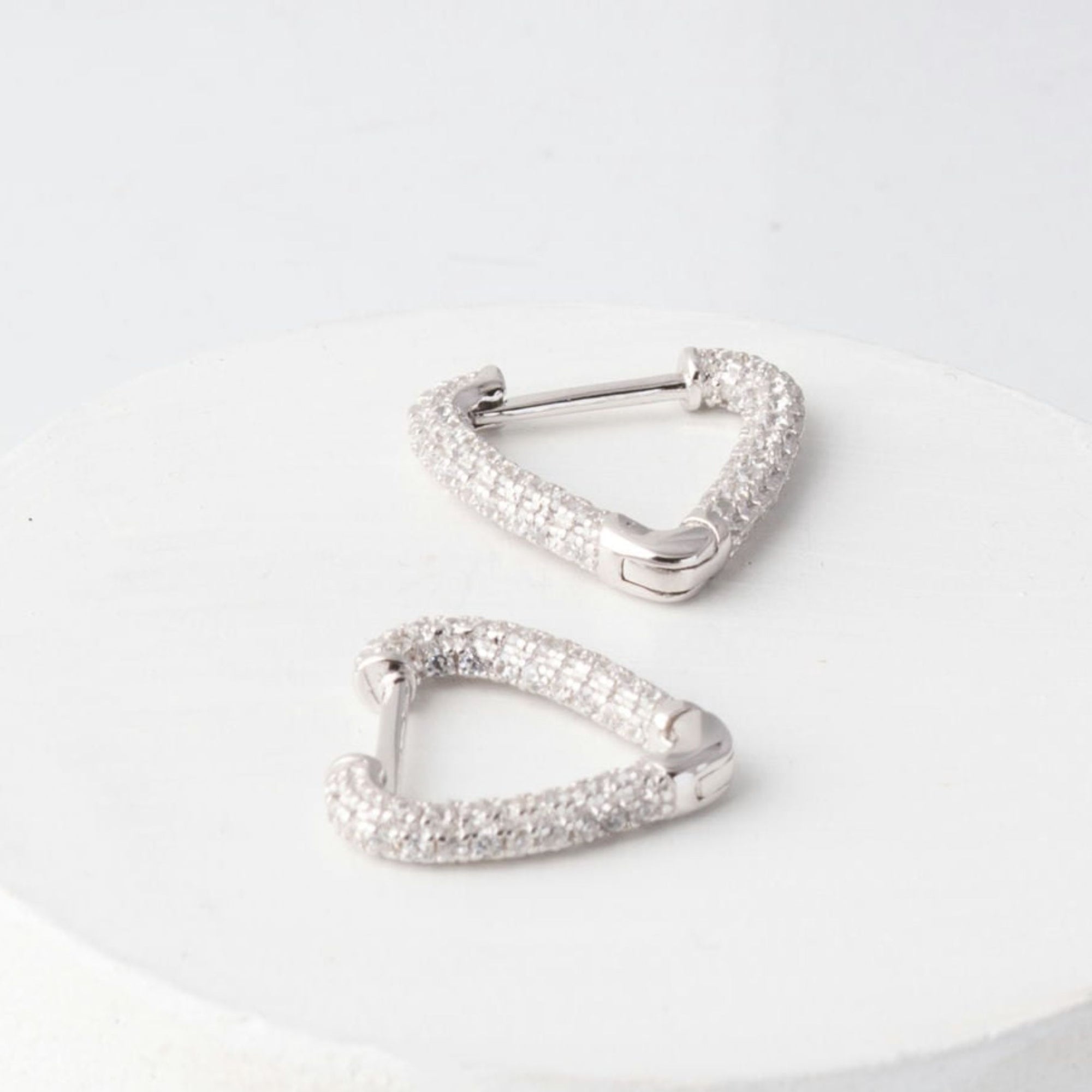 Sleek Triangle CZ Silver earrings