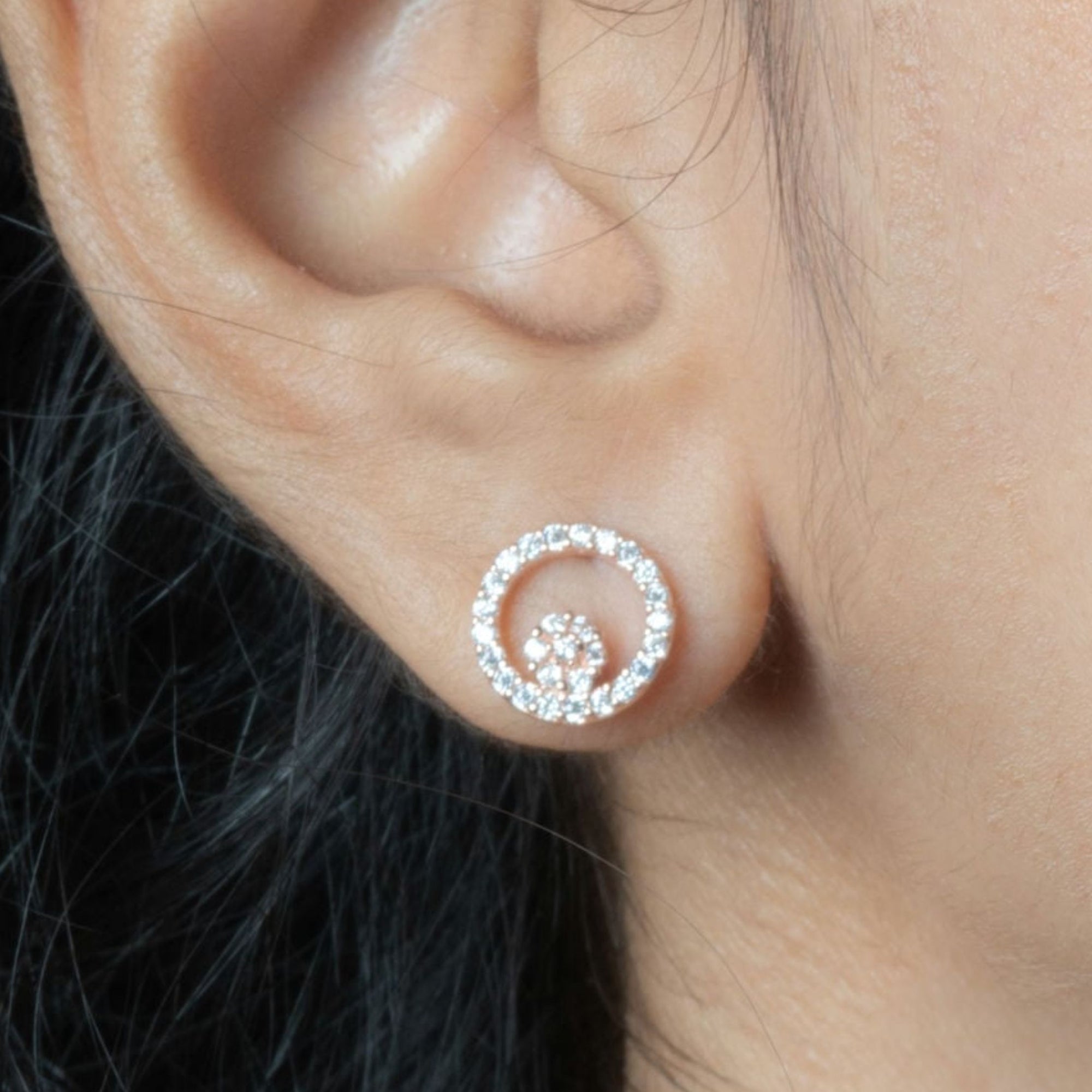 Rose Gold Halo Stone Studs