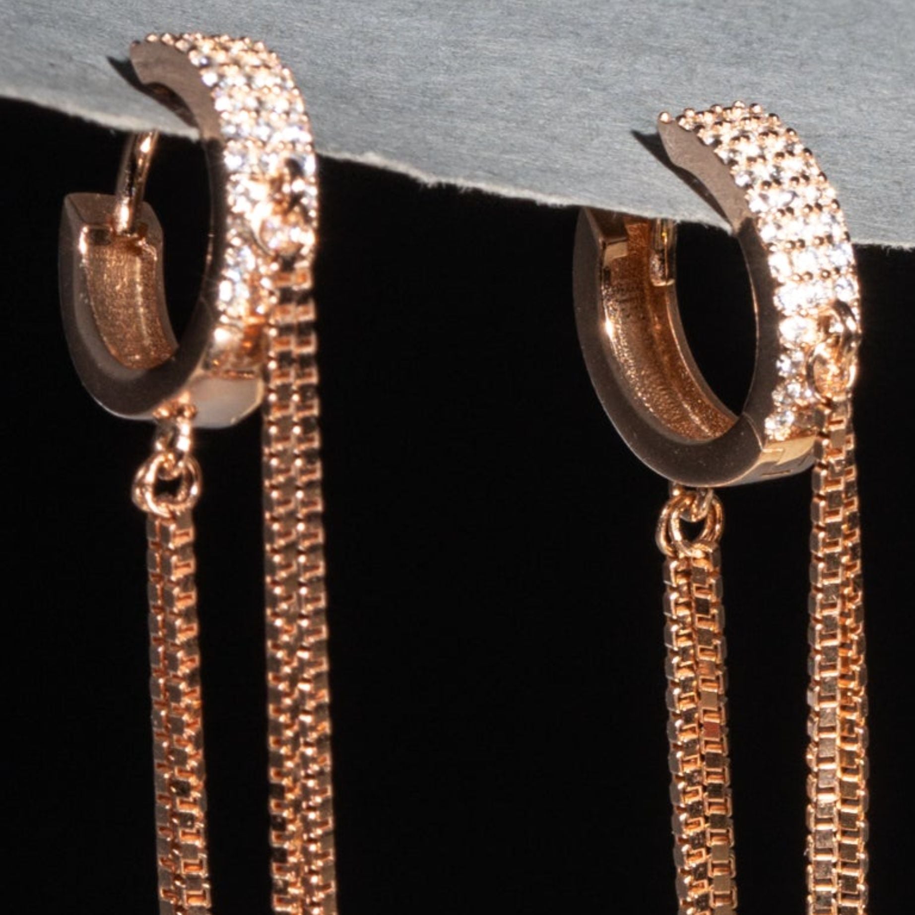 Opulent Rose Gold CZ Hoop Dangler Earrings