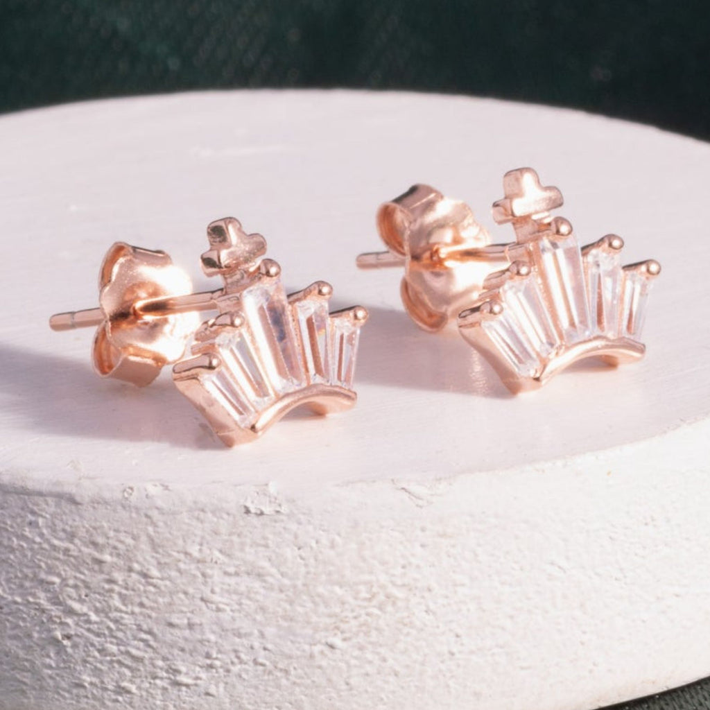 Regal Crown CZ Rose Gold Studs