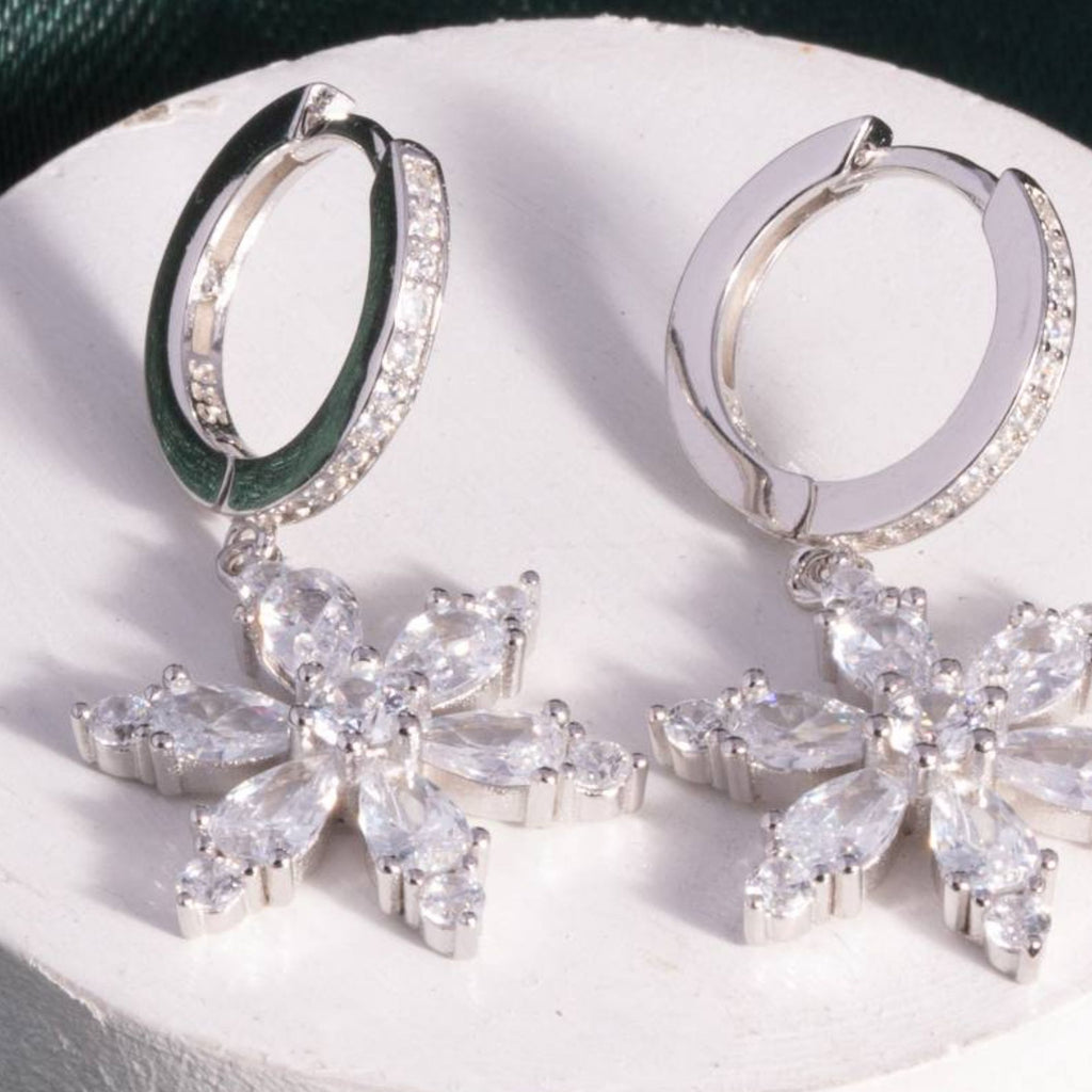 Snowfall Sparkle Silver CZ Drops Earrings