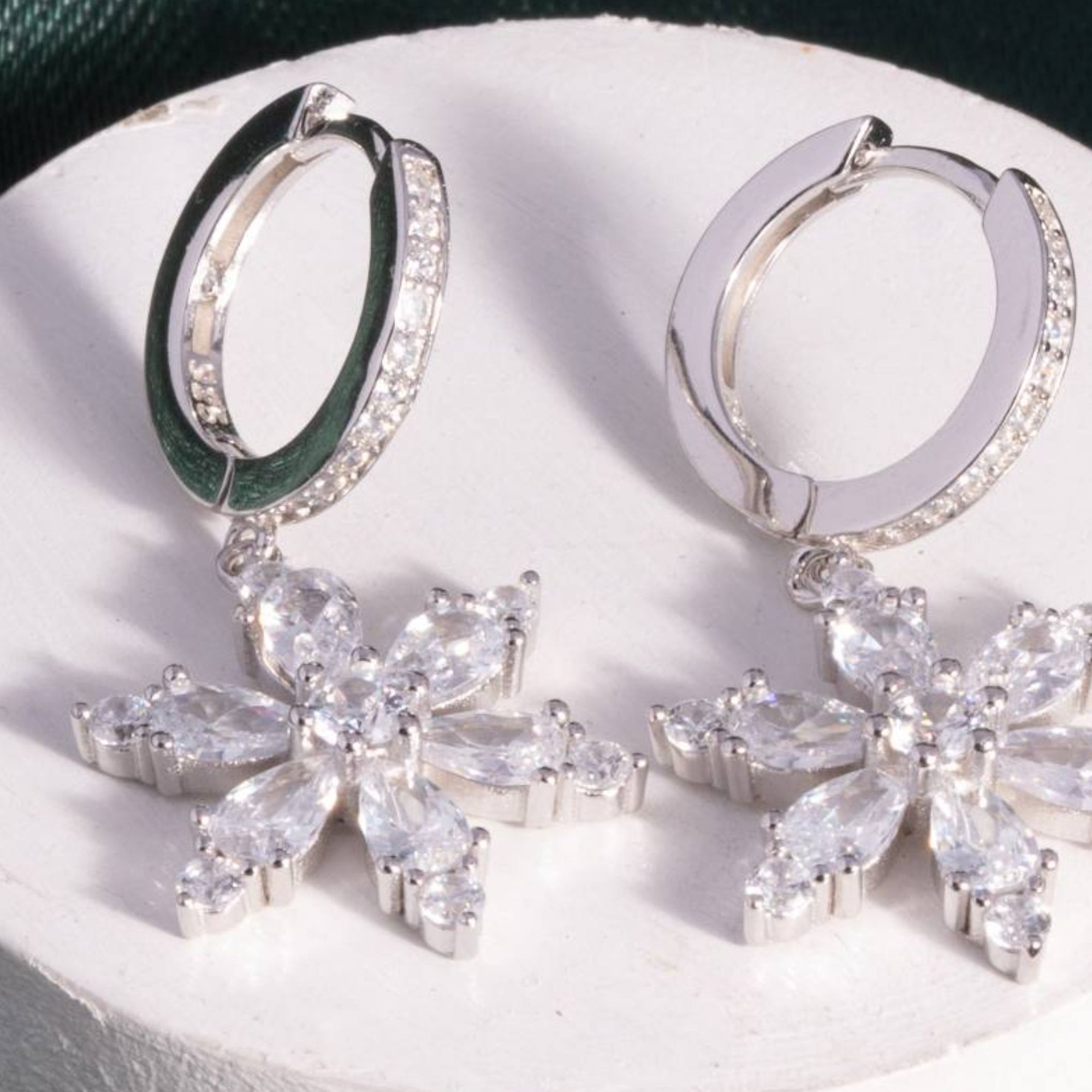 Snowfall Sparkle Silver CZ Drops Earrings