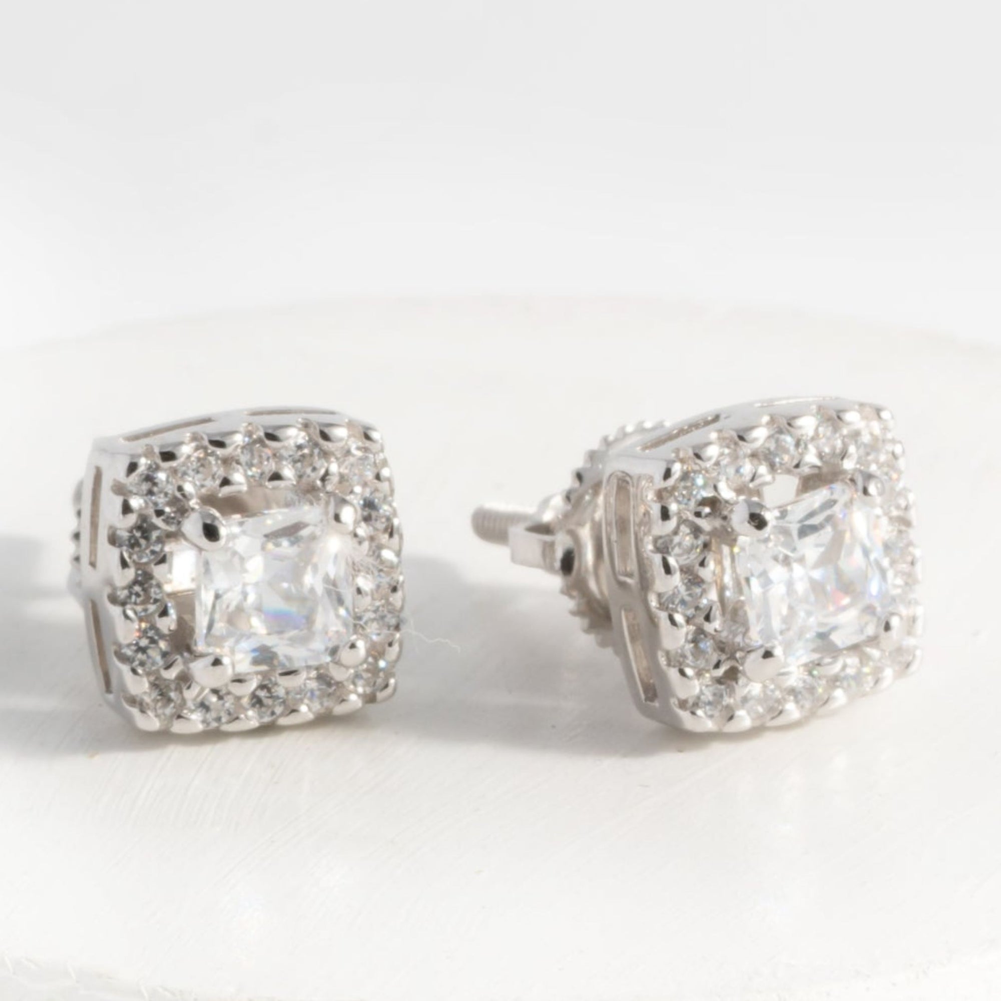Vintage Sapphire Cut Silver Studs