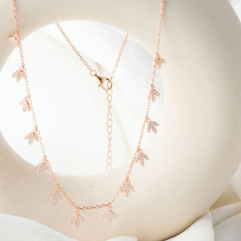 Mesmerizing Leaf Crystal CZ Silver Pendant Necklace Set