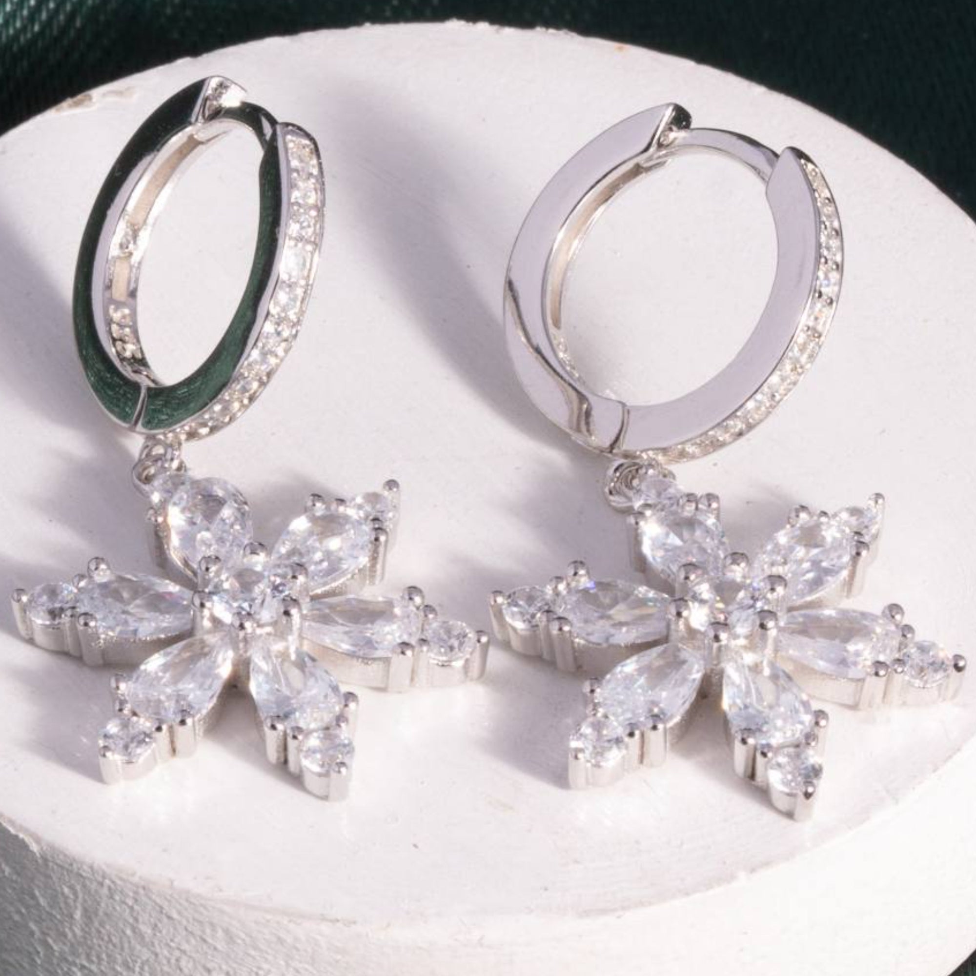 Snowfall Sparkle Silver CZ Drops Earrings